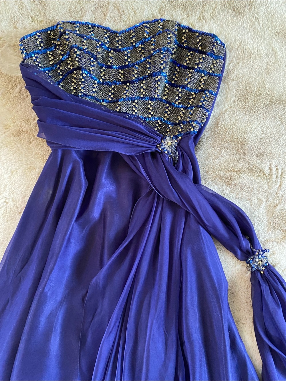 Strapless Royal Blue Beaded Evening Gown